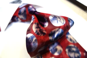 Italian Silk Tie Necktie Woven Burgundy Red Blue Gray Melange Polka Dot - Picture 1 of 2