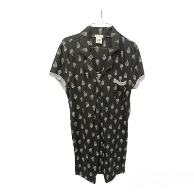 Catherine Malandrino Black Paisley Button Front Nightgown/Sleepshirt-L-Pajamas - Image 1 of 4