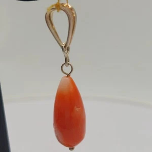 Colgante Gota Coral, Coral Rojo Natural, Plata de Ley, Coral Italiano - Imagen 1 de 8