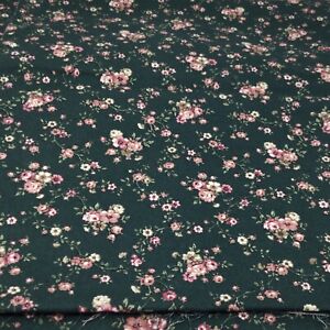 Vtg Hunter Green Pink Calico Fabric Prairie Cotton Quilt 1 1/3 Y F48