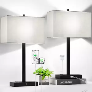 21" Set of 2 Touch Control Table Lamps with 2 USB & AC Outlets, 3-Way Dimmable M - Picture 1 of 7