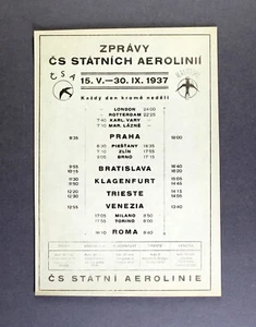 CS STATNI AEROLINE CSA ALA LITTORIA AIRLINE TIMETABLE 1937 - Picture 1 of 2