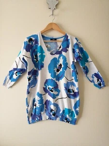 Wallis Floral stretch cotton blend lightweight 3/4 sleeve top Size M 40-42 - Picture 1 of 7