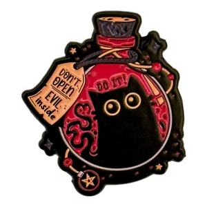 ‘Don’t Open Evil Inside’ Enamel Cat Pin Brooch Artsy Cat Lovers Gift - Imagen 1 de 3
