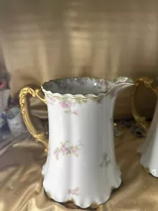 Large Water Pitcher Wild Pink Roses Gold Trim Haviland Limoges - Picture 1 of 12