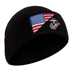 Rothco USMC Eagle, Globe And Anchor/US Flag Deluxe Fine Knit Watch Cap - Black - Picture 1 of 3