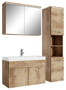 Badezimmer Badmöbel-Set Paso LED 80cm Waschbecken Eiche Kastanie - Unterschrank - Bild 1 von 5