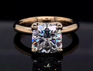 2.08 TCW Cushion Moissanite Solitaire Engagement Wedding Ring In 9k Yellow Gold - Picture 1 of 20