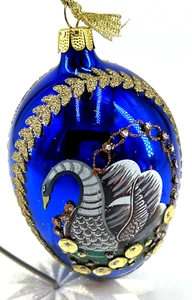 Joan Rivers Egg Ornament Swan Embellished Blue Gold 4" Hand Crafted 2009 NOS - Picture 1 of 5