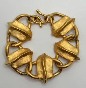 Vintage Carol Dauplaise matt goldfarben Blatt Gliederarmband - Bild 1 von 16