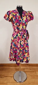 Betsy Johnson multicoloured dress size US 6 UK 10 silk tea shirt puff sleeve - Picture 1 of 9