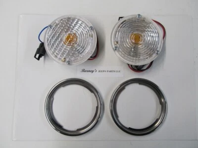 FITS JEEP CJ5 CJ6 FRONT PARKING LAMPS WITH BEZELS PAIR KIT 1969 - 1975 NEW! - Image 1 of 4