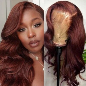 Body Wave Lace Front Wigs Synthetic Reddish Brown Wig Pre Plucked Cosplay - Picture 1 of 26