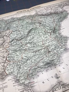 1873 German  Language Spain Portugal Historical 1800s Antique Map Folded Wall  - Picture 1 of 18