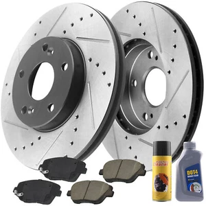 Front Drilled Brake Rotors & Pads for Kia Optima 2011-15 Hyundai Sonata 2.4L H9 - Foto 1 di 5