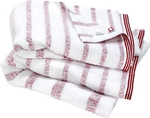 Imabari Towel Bath towel Hiorie Mist 2-piece set Red Border 100% cotton Soft - Picture 1 of 9