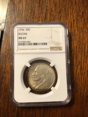 Stunning Estate Find 1936 Boone Half 50c MS67+ Amazing Toning  NGC 4191864-004 - Image 1 of 4
