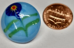 VINTAGE 1 TURQUOISE BLUE domed POTTERY BUTTON with design LARGE BIG 25mm 1 inch - Picture 1 of 2
