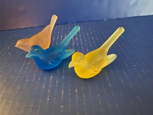 Westmoreland Satin Frosted Birds Glass Wren Blue Pink Yellow Set (3) - Picture 1 of 7