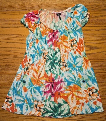 Daisy fuentes Boho Smocked Colorful Smocked Cap Sleeve Top SZ S Scoop Neck  - Image 1 of 4