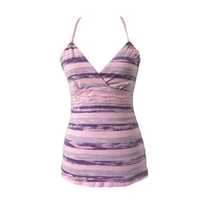 Juniors Medium Top S.O. Pink and Purple Striped V-Neck Adjustable Tie Back - Picture 1 of 8