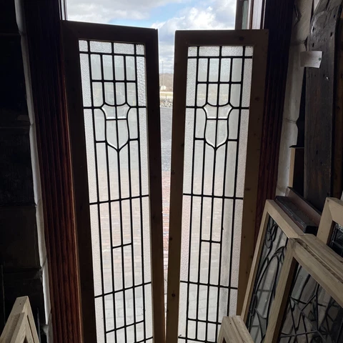 SG4344 pair antique beveled leaded glass side light windows 17.5 x 69.5 Cover