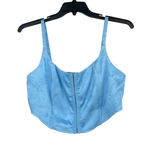 LA Hearts Blue Satin Bra Crop Top Embroidered Butterflies Floral Smocked Size L - Picture 1 of 8