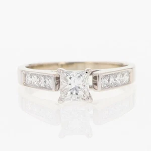 GIA 1.07ctw Princess Diamond w/ Accents Engagement Ring 14k White Gold Size 6.5 - Picture 1 of 9