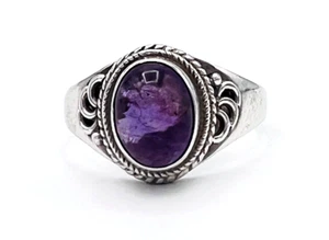 Sterling Silver Bezel Set Purple Amethyst Artisan Ring Size 7.5 - Picture 1 of 11