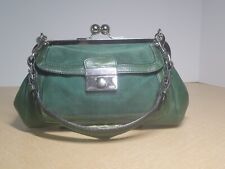 COACH Gallery Frame Kiss Lock 9734 GREEN Leather Handbag Rare Vintage Satchel
