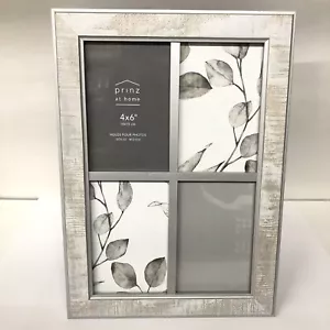 Elegant Photo Picture Frame 4-opening White & Silver Collage 4x6” Solid Wood - Picture 1 of 12