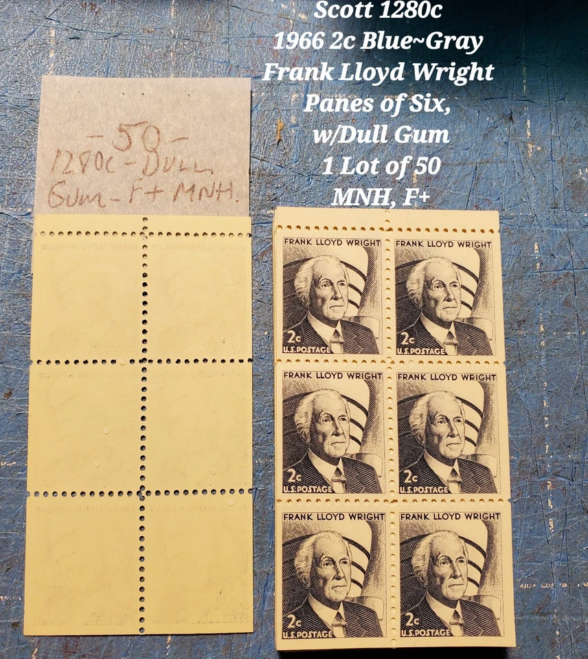 2c FLW, Unbound Panes of Six, US Scott 1280c 1966 50~FIFTY~50 MNH, w/Dull Gum - Image 1 of 1