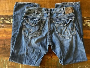 Men's Silver Zac Thick Stitch Button Flap Pockets Distressed Size 38x33 - Picture 1 of 8