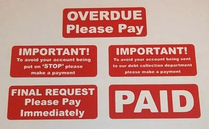 Accounts Stickers - Overdue Please Pay - Final Request - Debt Collection - PAID - Picture 1 of 11