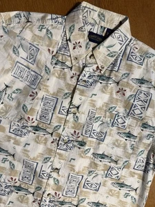 Shaver Lake Aloha Button Shirt Herren L 100% Baumwolle Hawaii Geometrisch Fisch Print - Bild 1 von 7