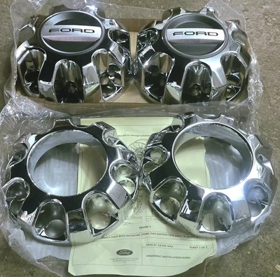 Set of 4 NEW OEM 2017-2026 Ford F350 Super Duty CHROME 8-Lug Center Caps Hubcaps - Image 1 of 4