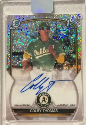 🔥 Colby Thomas On-Card Auto 2023 1st Bowman Chrome Speckle Refractor 279/299 🔥 - Image 1 of 2