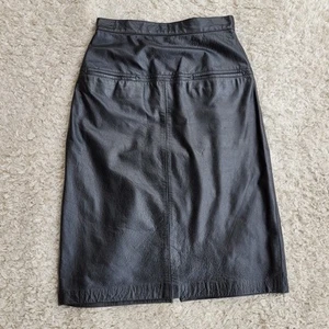 Vintage Avanti schwarz Leder Bleistiftrock Schlitz Tasche Damen XS elegant kantig 80er  - Bild 1 von 7