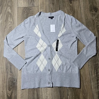 Cárdigan Banana Republic Suéter Mujer L Gris Argyle Angora Academia Nuevo Sin Etiquetas Foto 1 de 4