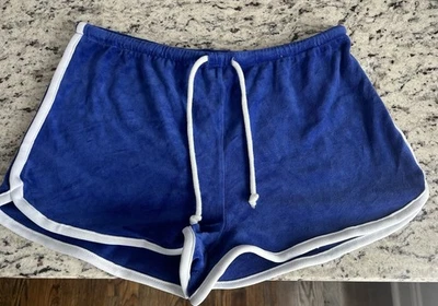 Juicy Couture Blue Velour Shorts with White Trim and Drawstring Waist Medium - Image 1 of 3