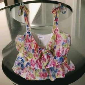 NWT Japna Croped Smocked Tank Top Women's L Floral Sweetheart Neckline Strappy - Picture 1 of 10