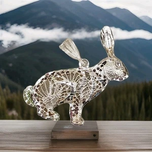 Großer filigraner Hase Anhänger Sterlingsilber 45 mm x 42 mm, handgeschnitzt - Bild 1 von 5
