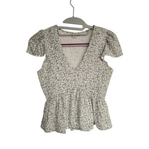 Women's American Eagle White & Green Floral Smocked Crop Top Blouse - Size XS - Picture 1 of 12