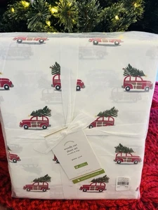 Pottery Barn Queen Woody Christmas Tree Organic Cotton Sheet Set HTF Vintage Car - Picture 1 of 5