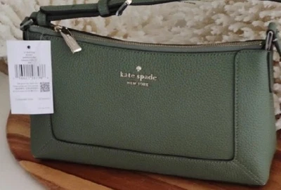 Bolso de Hombro Kate Spade Cuero Guijarro Verde Roma Parte Superior Cremallera Cartera Correa Pequeño Foto 1 de 4