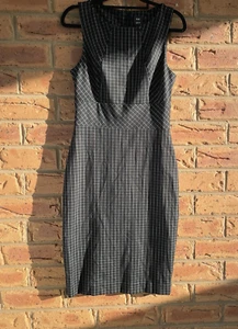 Cue Dress Black White Check Womens Size 8 Short Fitted Sleeveless Full Zip - Picture 1 of 12