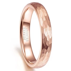 Hammer Faceted Rose Gold Plated Wedding Band Tungsten Carbide Men Women Ring 4MM - Picture 1 of 2