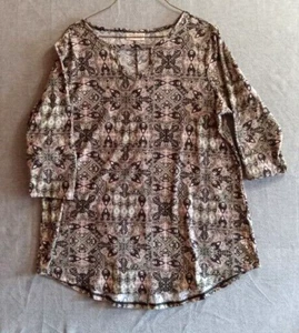 Bobbie Brooks Women’s XL Top Multicolor3/4 Sleeve Keyhole Boat Neck - Picture 1 of 5
