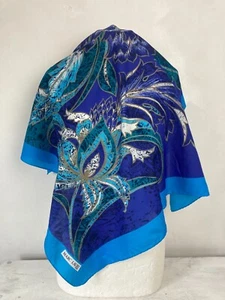 Vintage Neck Scarf Head Scarf Neckerchief Blue Floral Marc Laury Paris - Picture 1 of 4