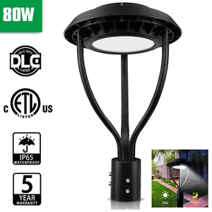 Led Post Top Light 80W 10,125LM Outdoor Circular Area Pole Light 5000K ETL & DLC - Picture 1 of 12